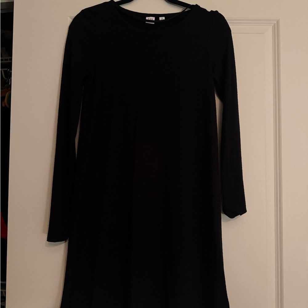 GAP Solid Black Long Sleeve Swing Dress